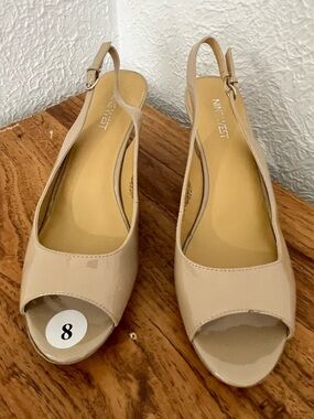Nine West Nude Patent Peep-Toe Slingback Heels